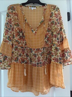 DR2 Floral Patchwork Tunic in Mustard and Cream